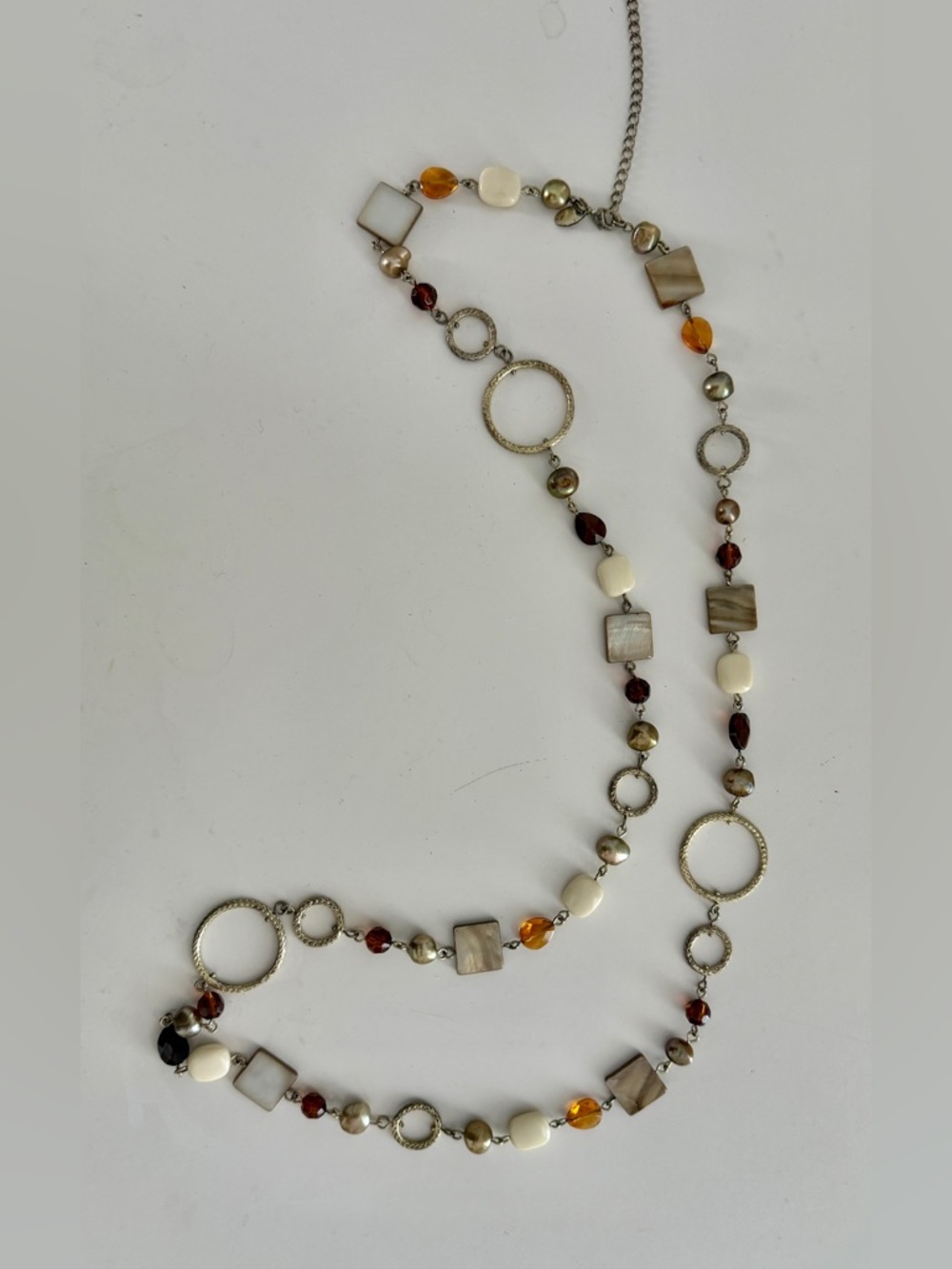 🌹Lia Sophia Long Multi-Bead Gold Tone Necklace with Amber & Ivory Accents #0159